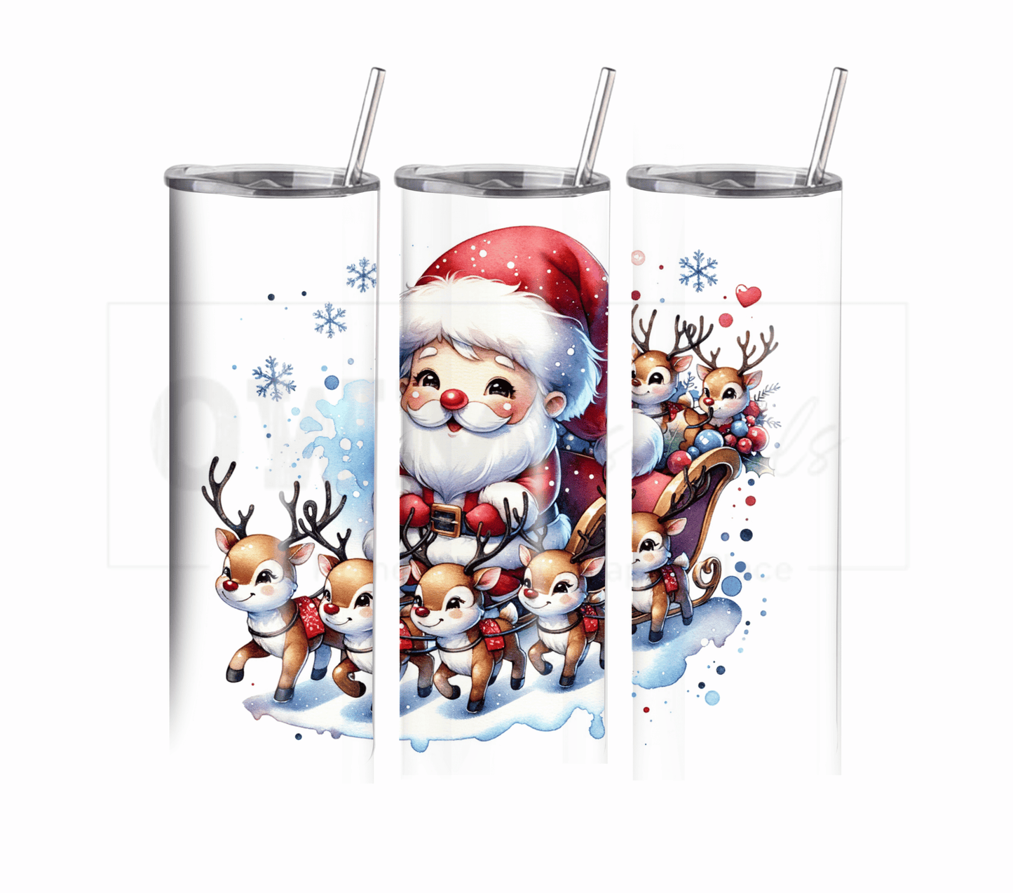 Santa with Sleigh - Christmas 20 oz Skinny Tumbler with Straw - Stainless Steel, Eco-Friendly, Reusable Metal Straw - Lid Drink Drinkware Water Bottles