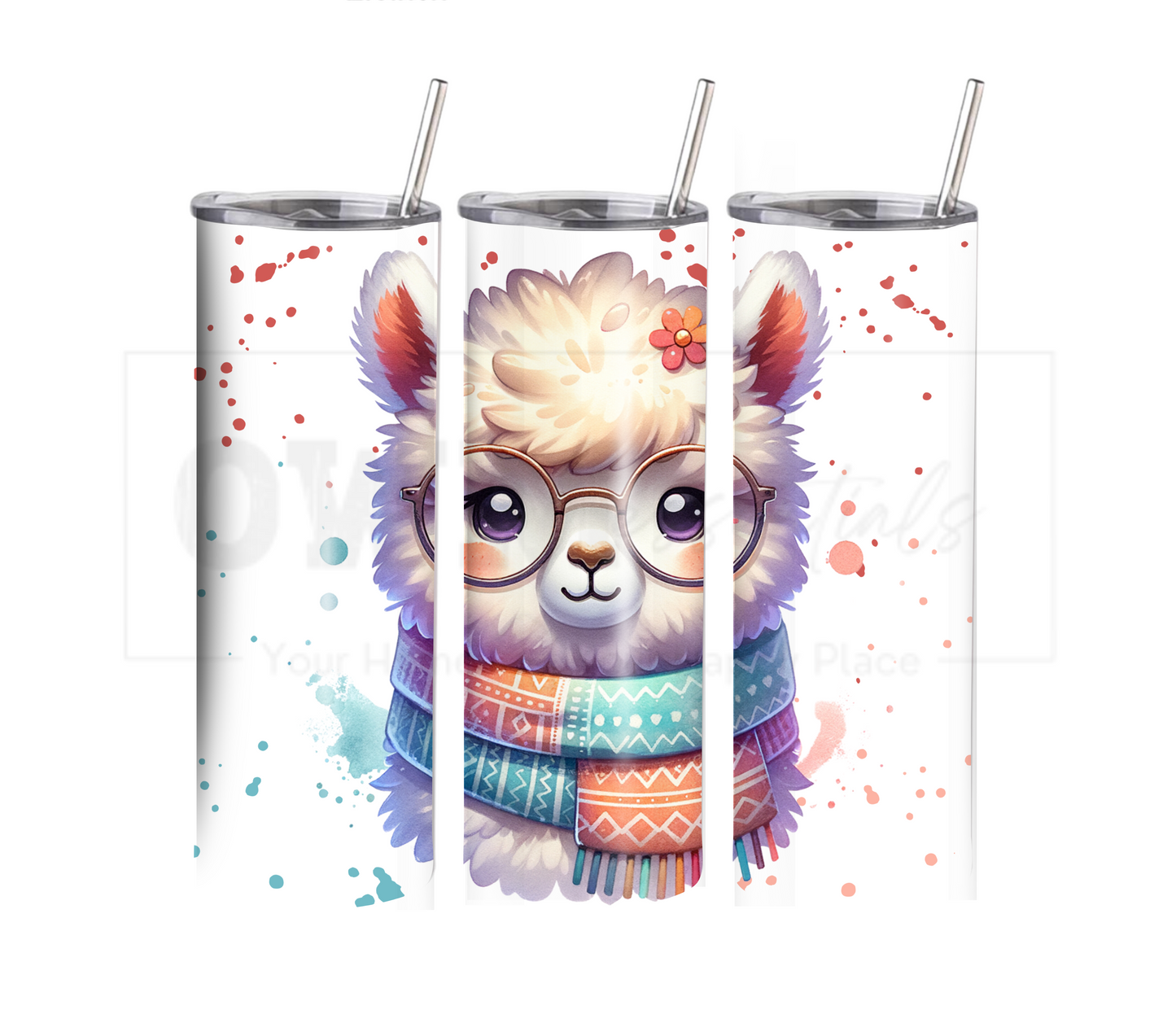 Alpaca 20 oz Skinny Tumbler with Straw - Stainless Steel, Eco-Friendly, Reusable Metal Straw - Lid Drink Drinkware Water Bottles