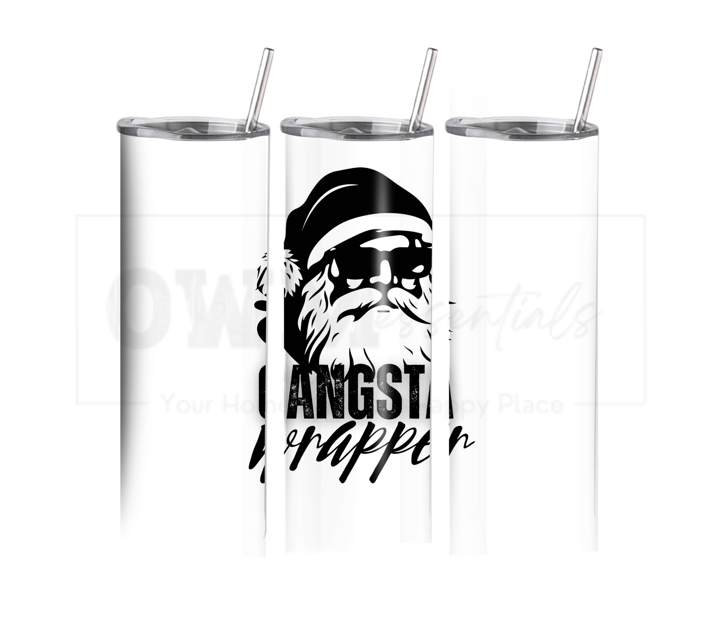 Gangsta Wrapper - Christmas 20 oz Skinny Tumbler with Straw - Stainless Steel, Eco-Friendly, Reusable Metal Straw - Lid Drink Drinkware Water Bottles