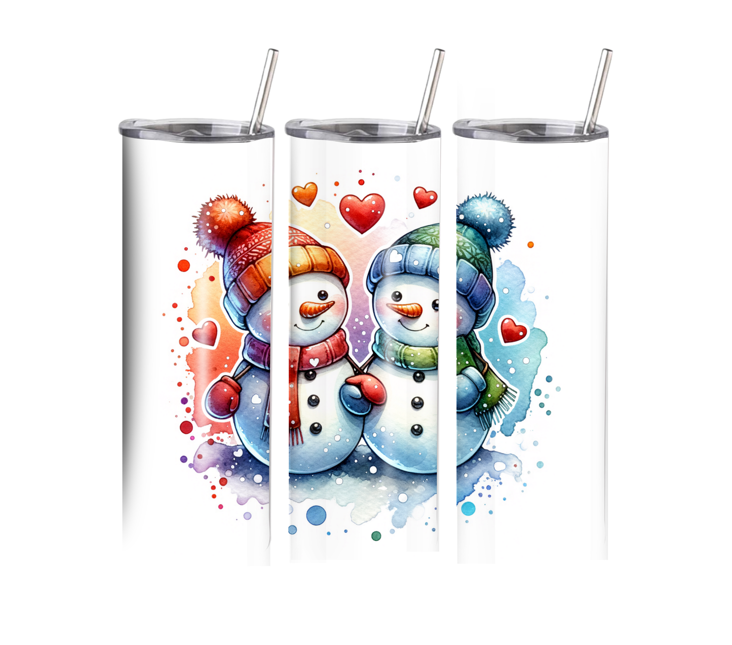 Snowman - Valentines Day - 20 oz Skinny Tumbler with Straw - Stainless Steel, Eco-Friendly, Reusable Metal Straw - Lid Drink Drinkware Water Bottles