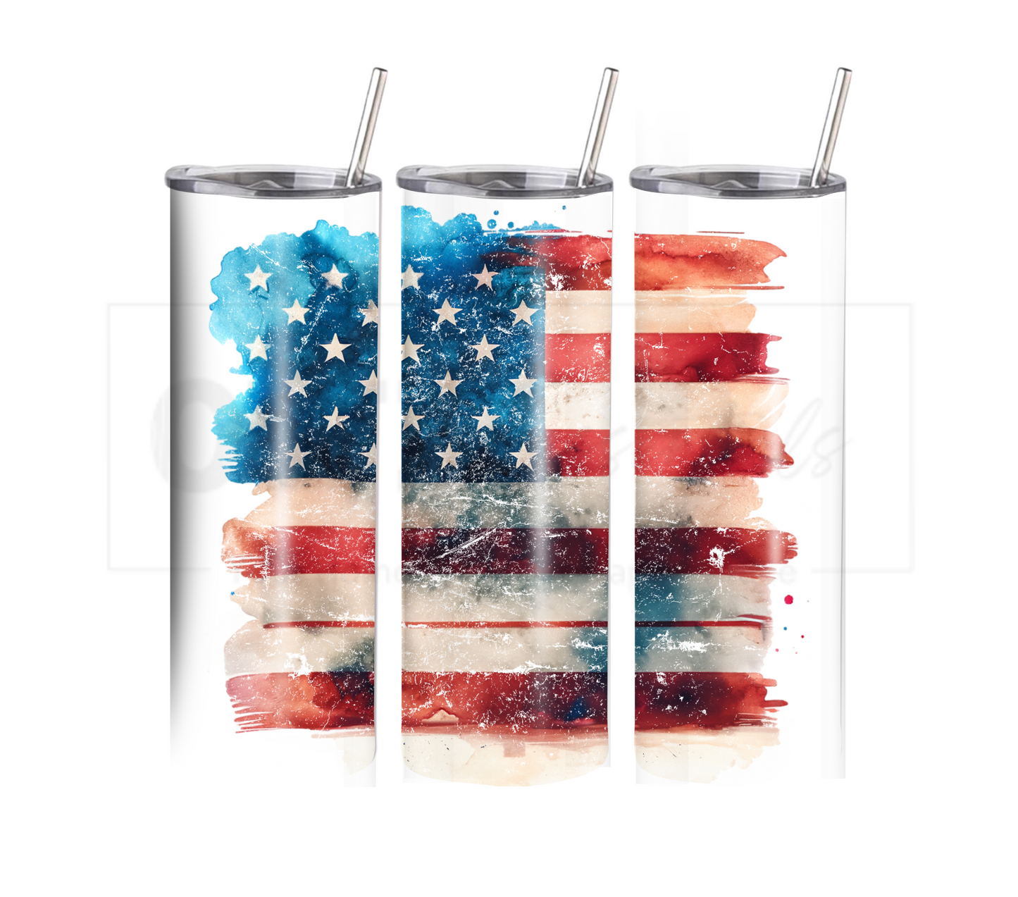 American Flag  20 oz Skinny Tumbler with Straw - Stainless Steel, Eco-Friendly, Reusable Metal Straw - Lid Drink Drinkware Water Bottles