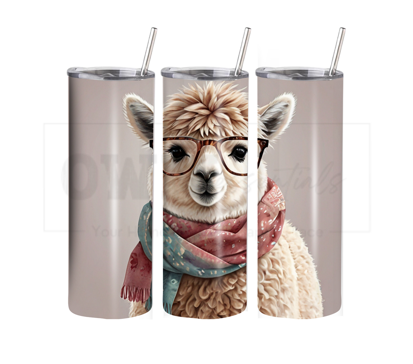 Alpaca 20 oz Skinny Tumbler with Straw - Stainless Steel, Eco-Friendly, Reusable Metal Straw - Lid Drink Drinkware Water Bottles