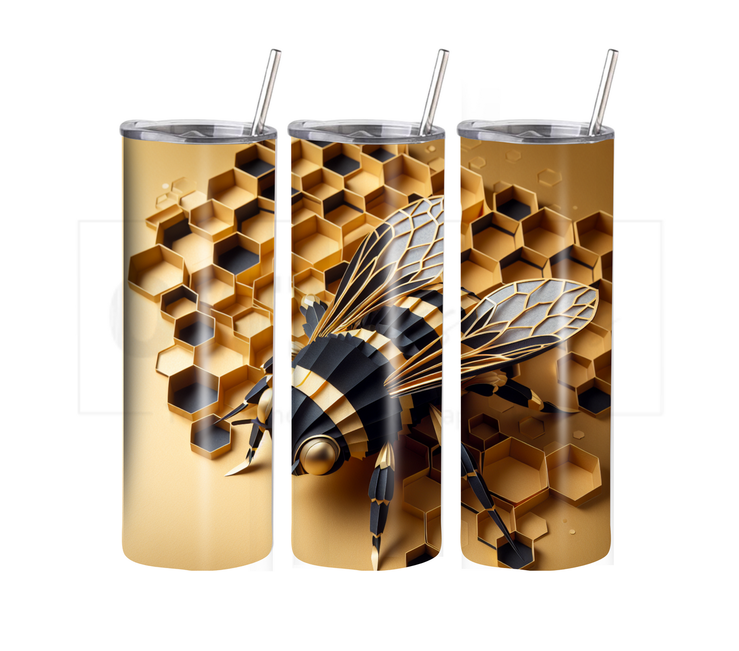 3D Bee with Honeycomb 20 oz Skinny Tumbler with Straw - Stainless Steel, Eco-Friendly, Reusable Metal Straw - Lid Drink Drinkware Water Bottles