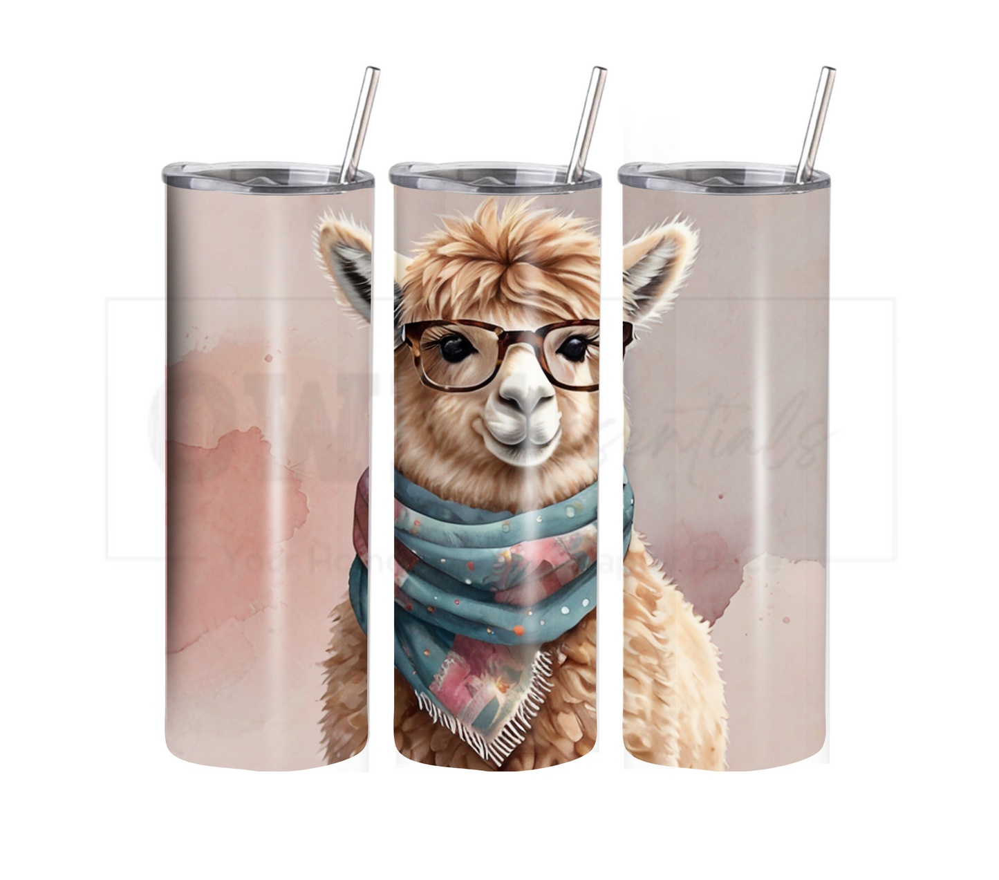 Alpaca 20 oz Skinny Tumbler with Straw - Stainless Steel, Eco-Friendly, Reusable Metal Straw - Lid Drink Drinkware Water Bottles