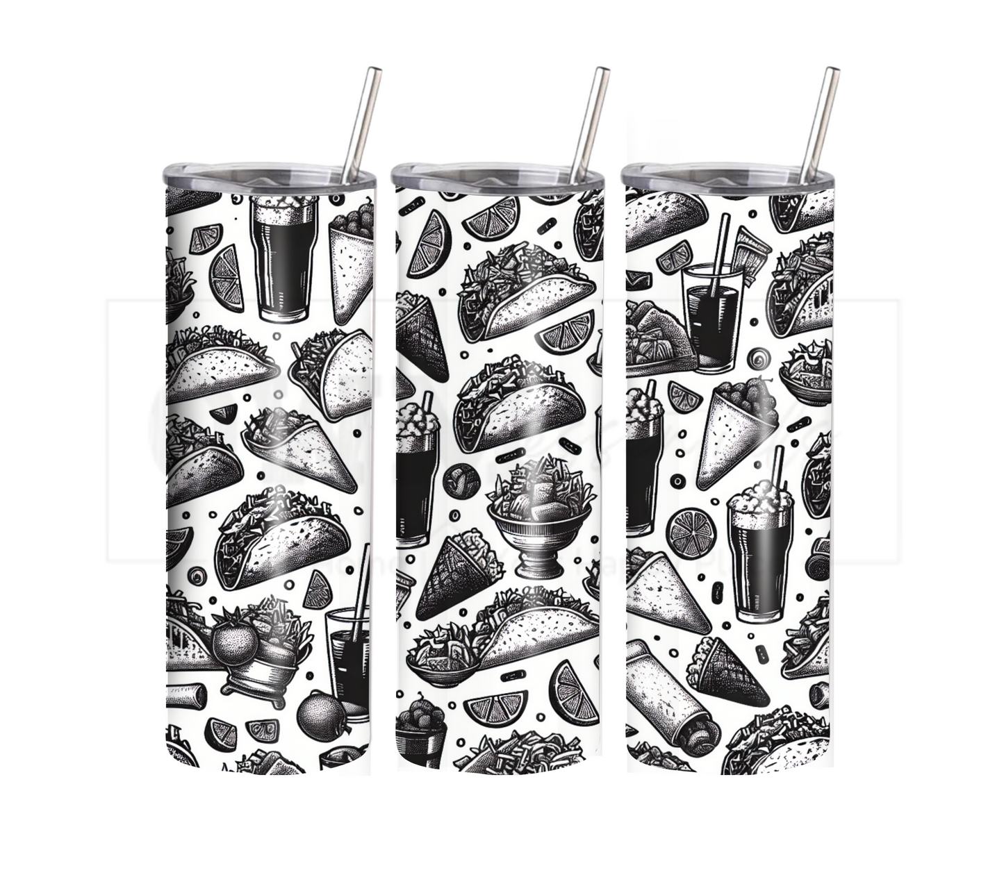 Tacos & Tequila 20 oz Skinny Tumbler with Straw - Stainless Steel, Eco-Friendly, Reusable Metal Straw - Lid Drink Drinkware Water Bottles