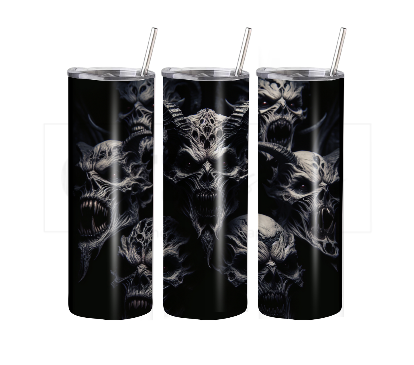 Devil and Demons 20 oz Skinny Tumbler with Straw - Stainless Steel, Eco-Friendly, Reusable Metal Straw - Lid Drink Drinkware Water Bottles