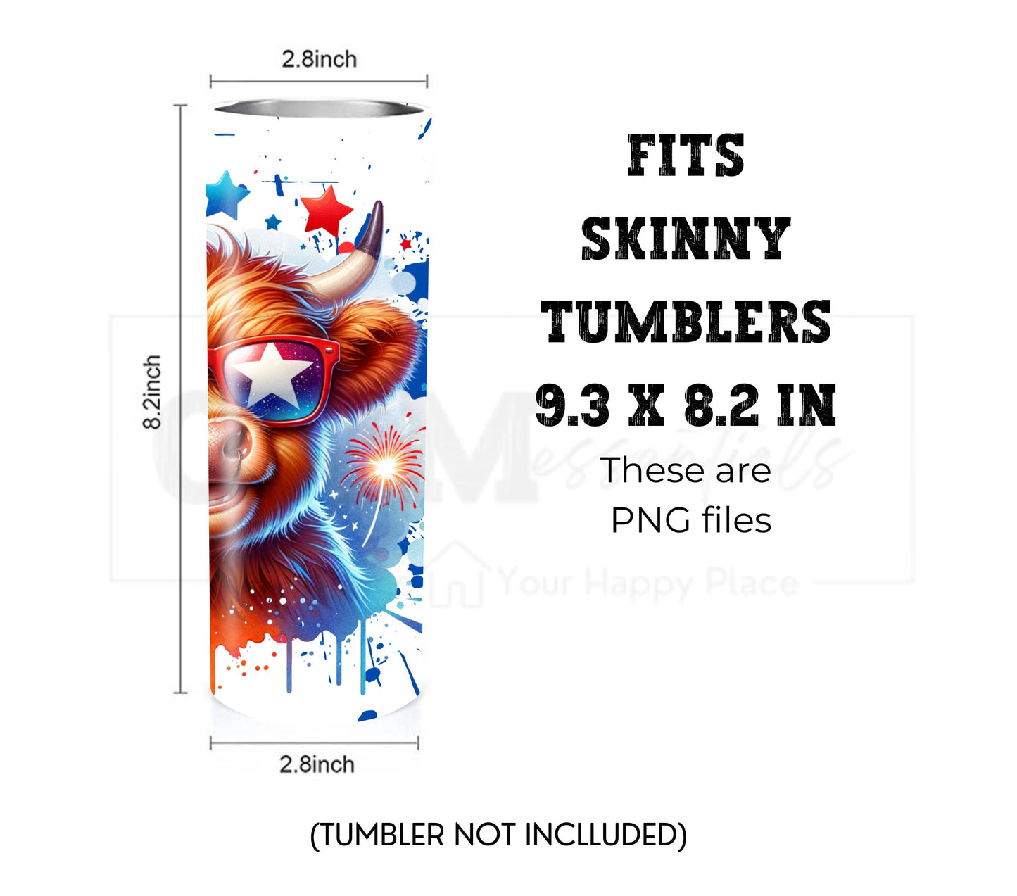 Highland Cow 20 oz Skinny Tumbler Sublimation Design - PNG Instant  - DIGITAL DOWNLOAD