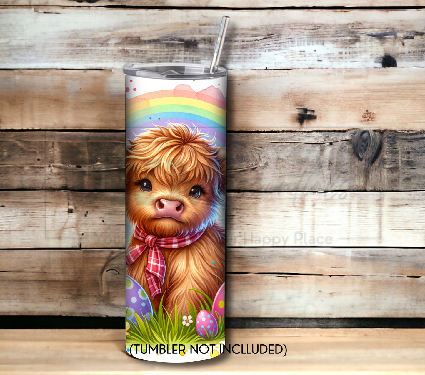 Highland Cow Easter Rainbow 20 oz Skinny Tumbler Sublimation Design - PNG Instant  - DIGITAL DOWNLOAD