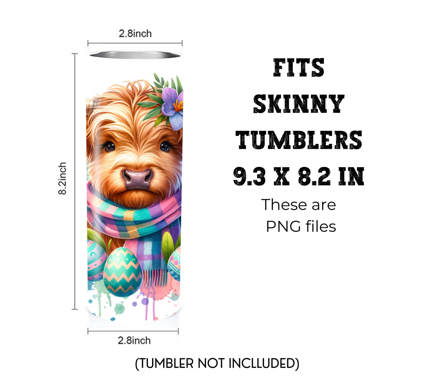 Highland Cow Easter 20 oz Skinny Tumbler Sublimation Design - PNG Instant  - DIGITAL DOWNLOAD