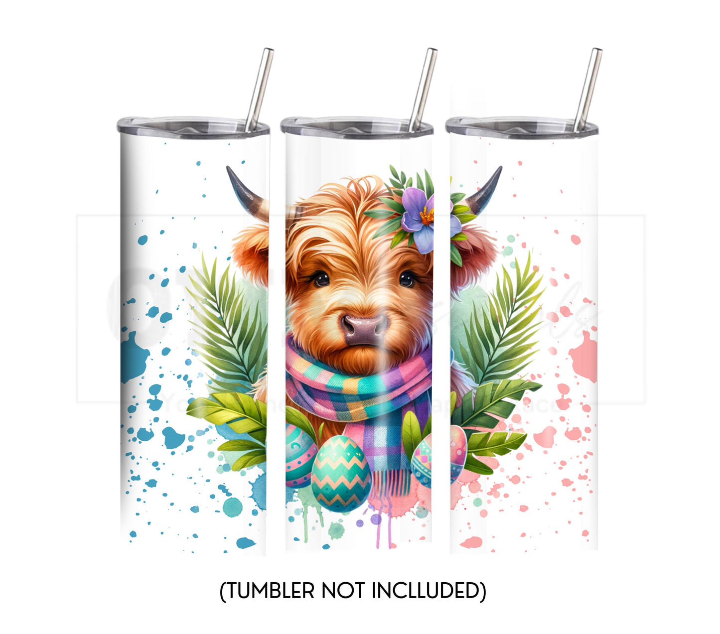Highland Cow Easter 20 oz Skinny Tumbler Sublimation Design - PNG Instant  - DIGITAL DOWNLOAD