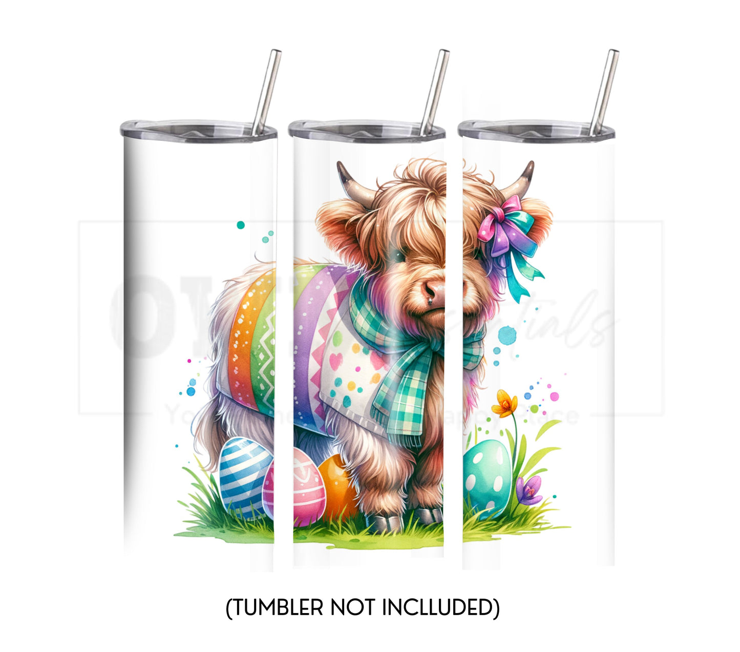 Highland Cow Easter 20 oz Skinny Tumbler Sublimation Design - PNG Instant  - DIGITAL DOWNLOAD