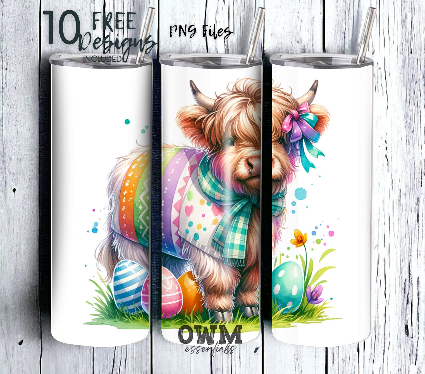 Highland Cow Easter 20 oz Skinny Tumbler Sublimation Design - PNG Instant  - DIGITAL DOWNLOAD