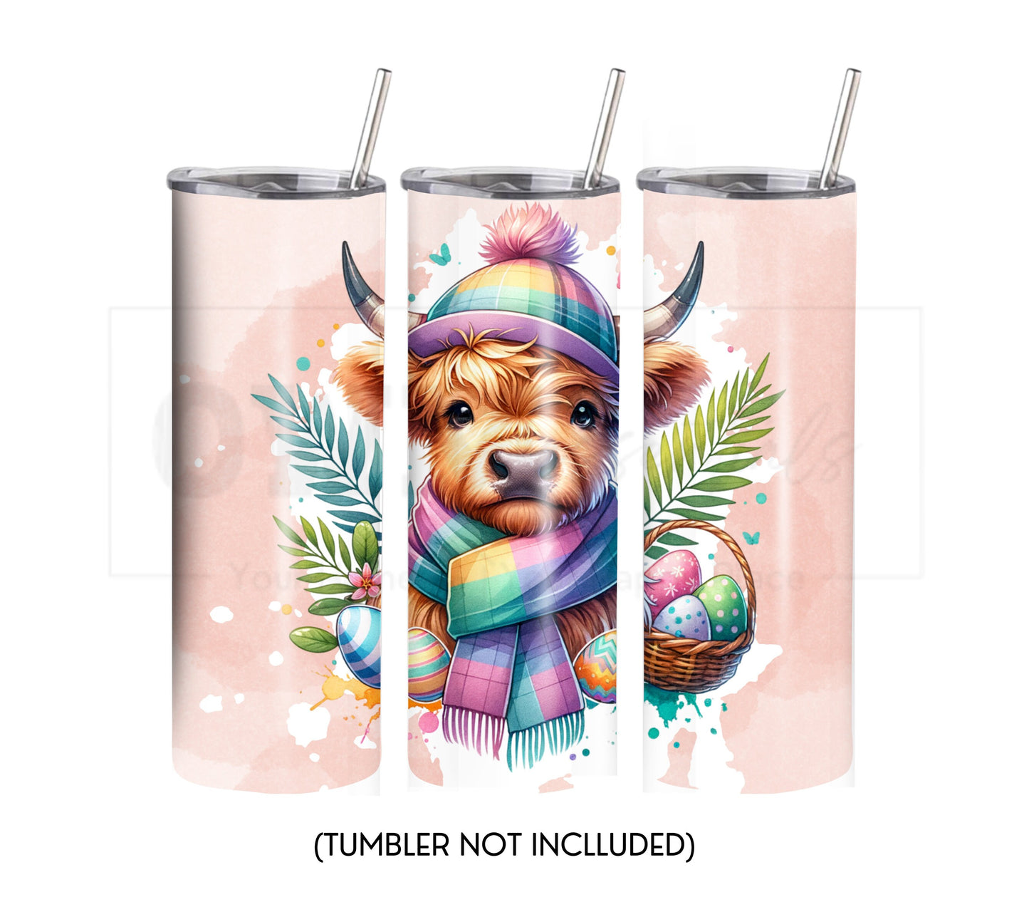 Highland Cow Easter 20 oz Skinny Tumbler Sublimation Design - PNG Instant  - DIGITAL DOWNLOAD
