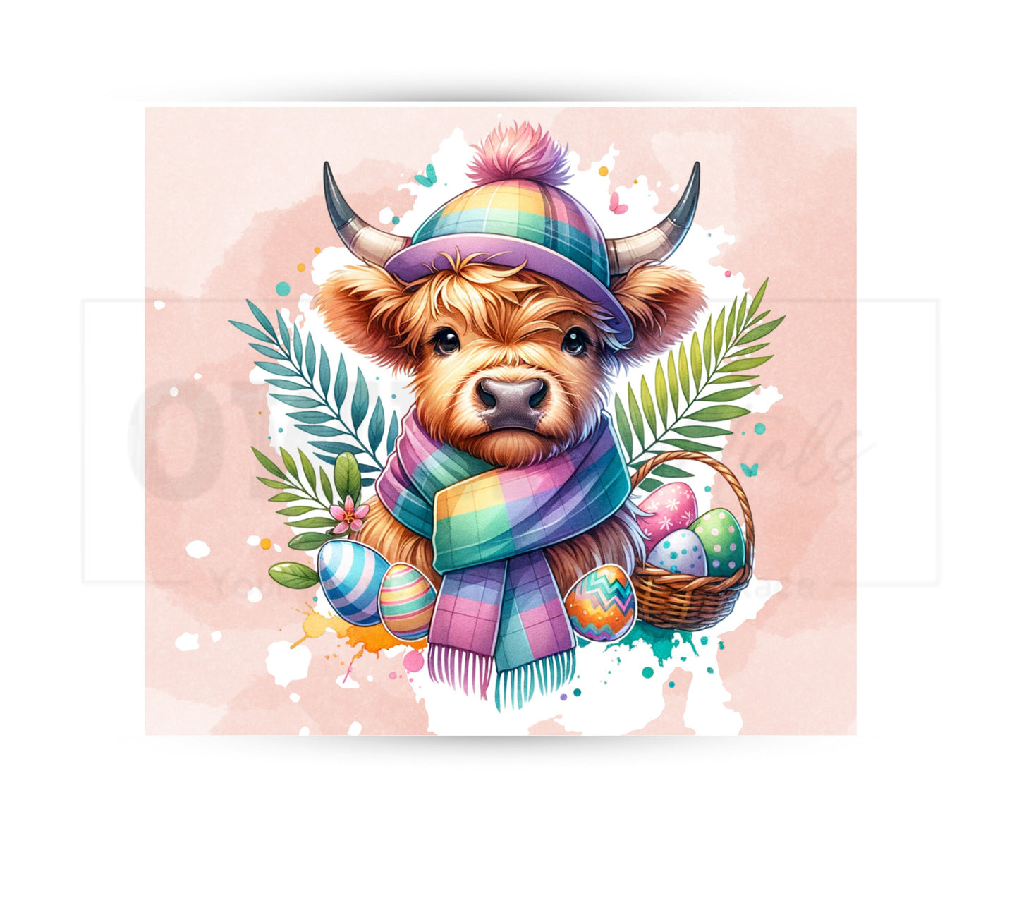 Highland Cow Easter 20 oz Skinny Tumbler Sublimation Design - PNG Instant  - DIGITAL DOWNLOAD