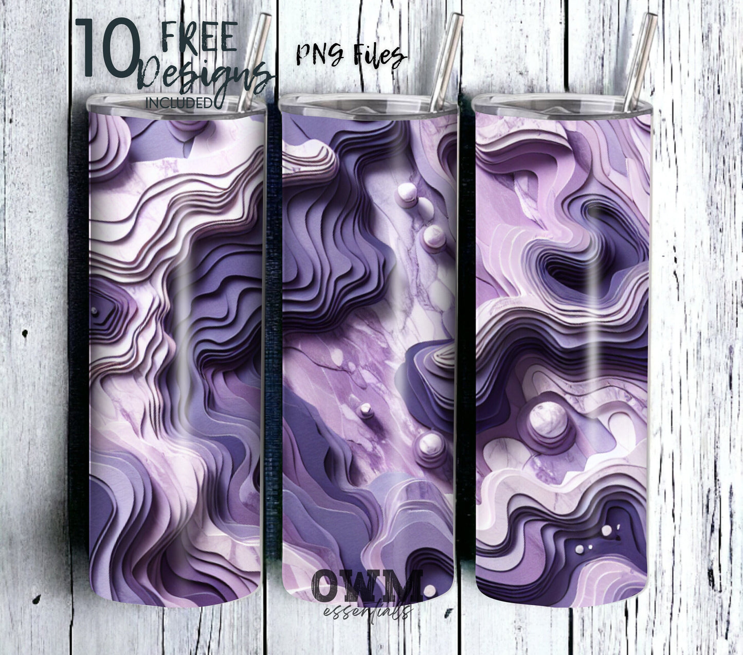 Purple Paper Art Style 20 oz Skinny Tumbler Sublimation Design - PNG Instant  - DIGITAL DOWNLOAD