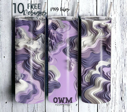 Purple Paper Art Style 20 oz Skinny Tumbler Sublimation Design - PNG Instant  - DIGITAL DOWNLOAD