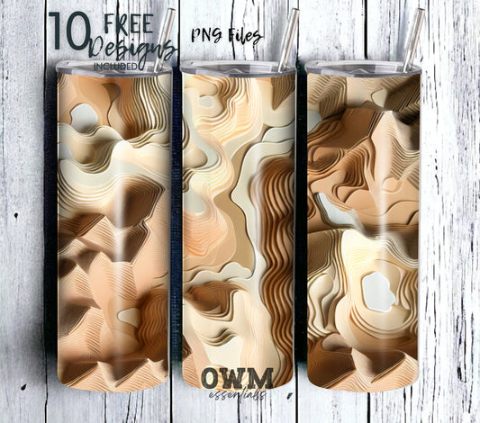 Tan Paper Art Style 20 oz Skinny Tumbler Sublimation Design - PNG Instant  - DIGITAL DOWNLOAD