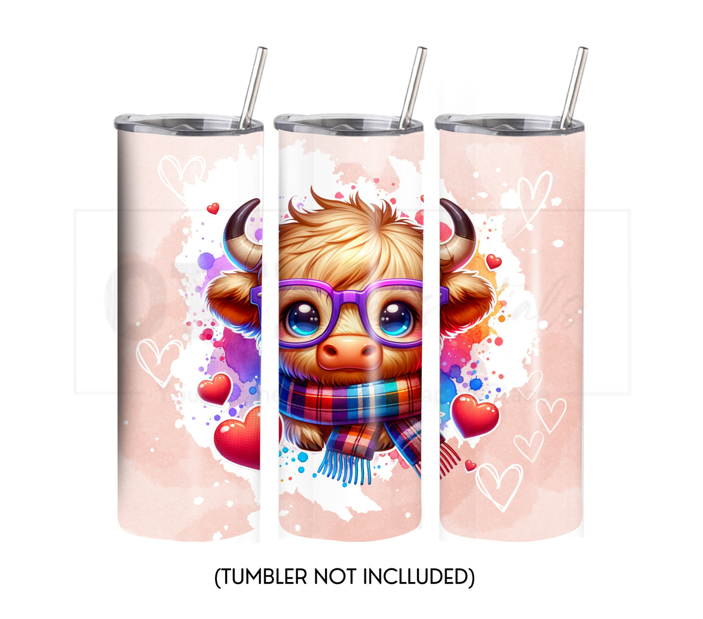 Highland Cow Hearts 20 oz Skinny Tumbler Sublimation Design - PNG Instant  - DIGITAL DOWNLOAD