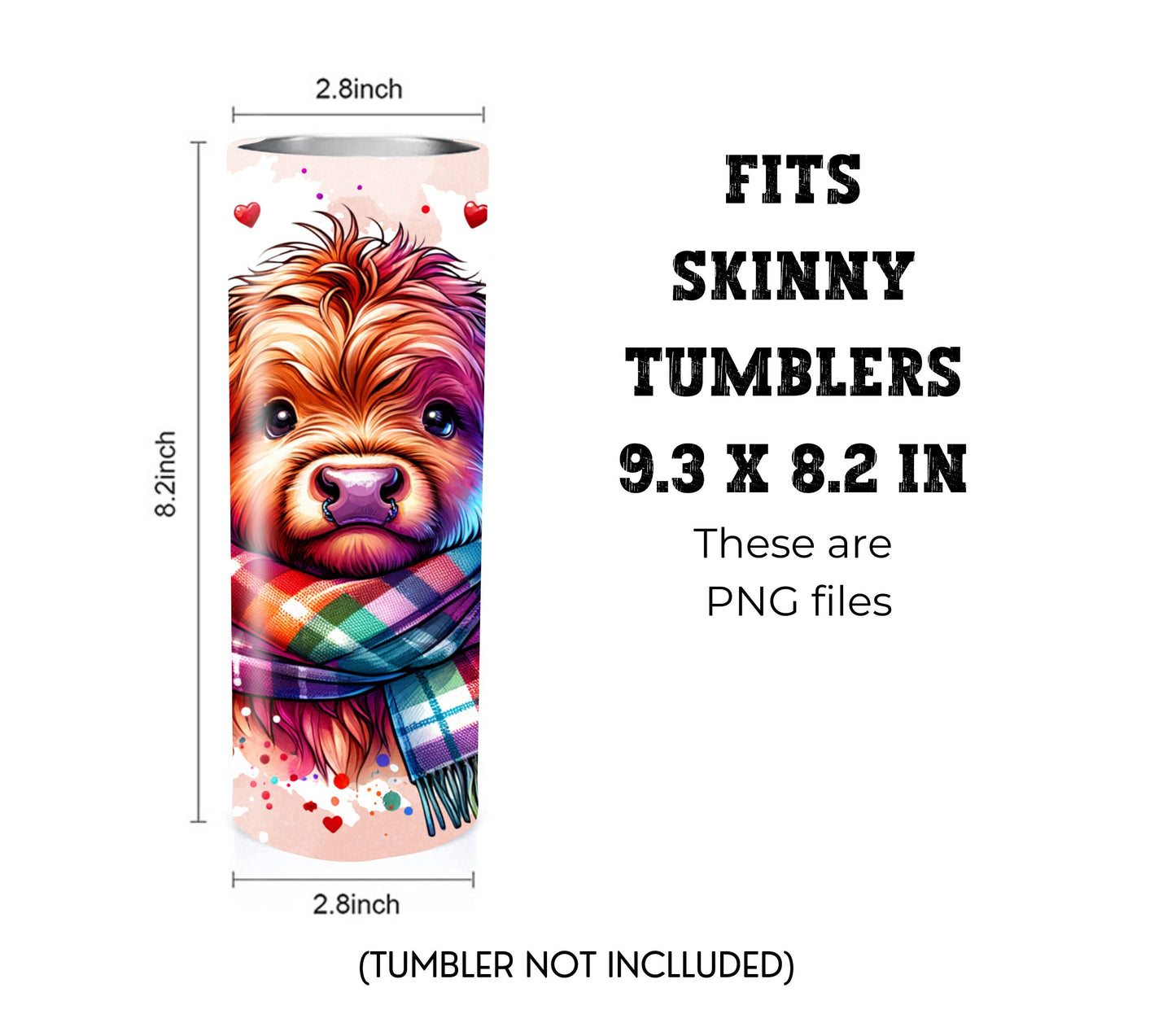 Highland Cow Hearts 20 oz Skinny Tumbler Sublimation Design - PNG Instant  - DIGITAL DOWNLOAD
