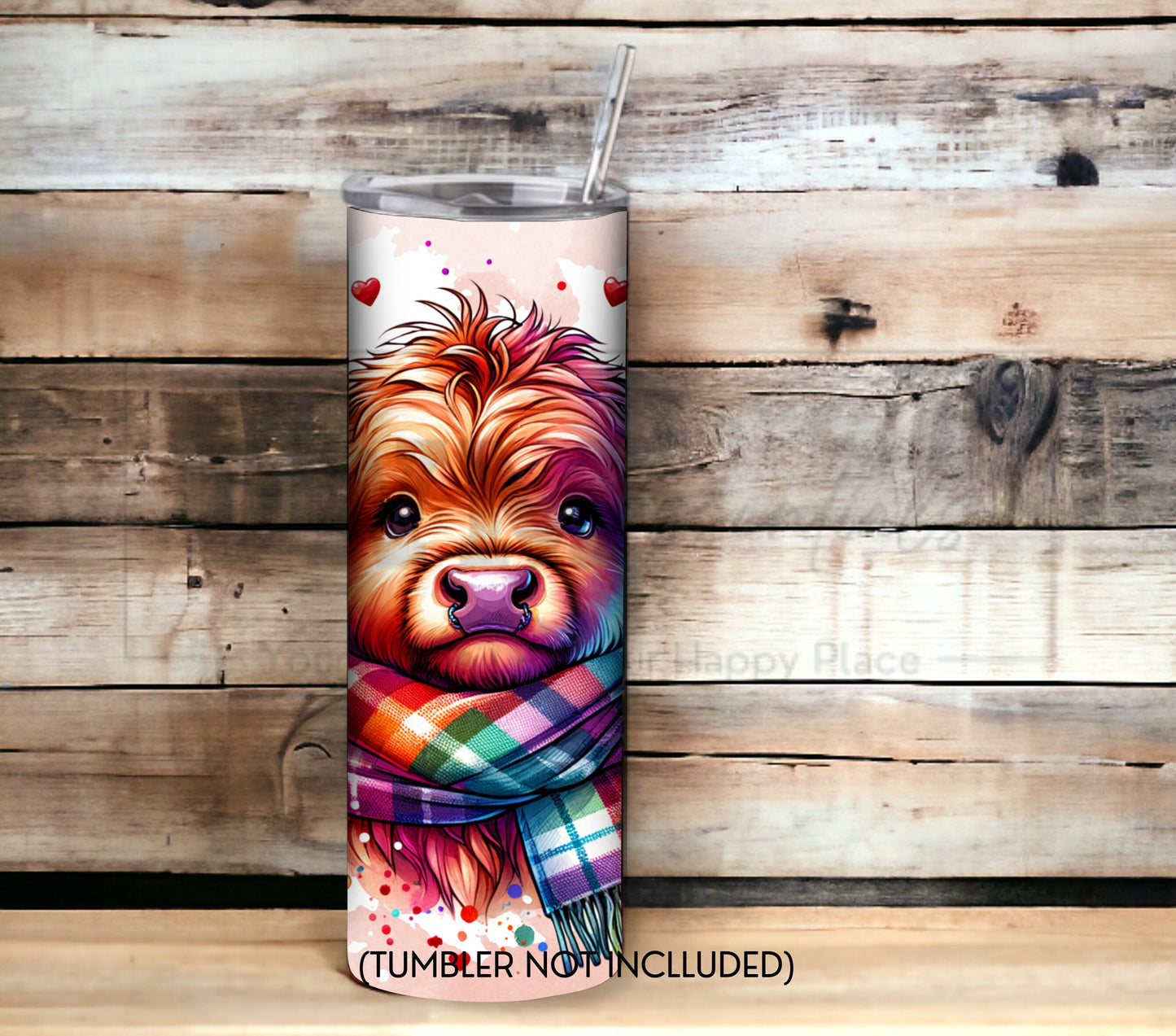 Highland Cow Hearts 20 oz Skinny Tumbler Sublimation Design - PNG Instant  - DIGITAL DOWNLOAD