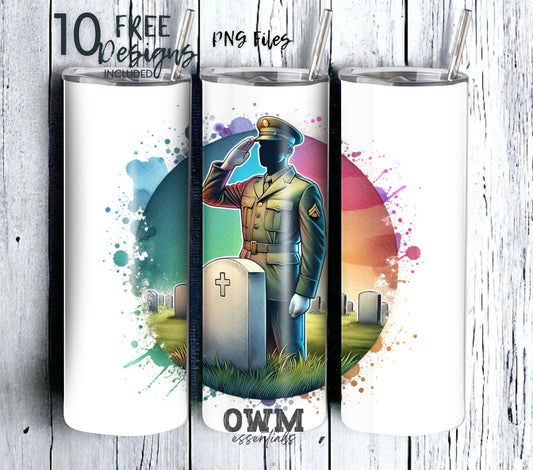 Memorial/Veterans Day 20 oz Skinny Tumbler Sublimation Design - PNG Instant  - DIGITAL DOWNLOAD