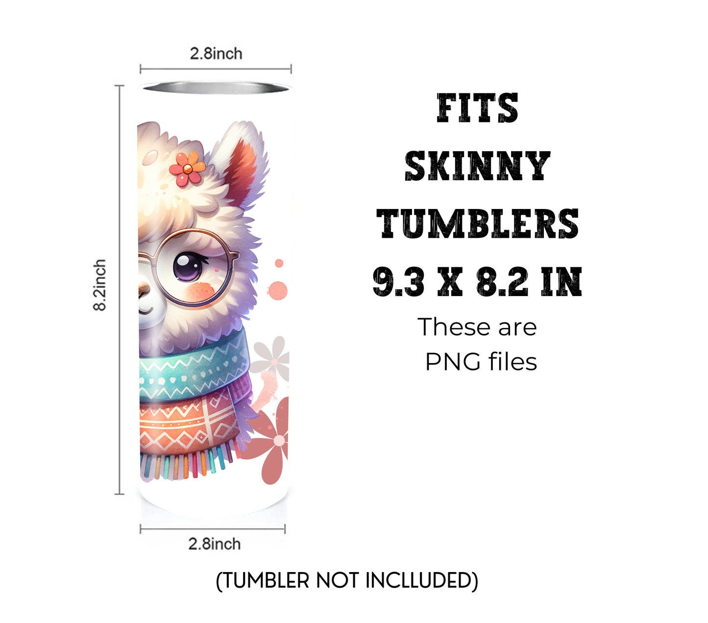 Alpaca 20 oz Skinny Tumbler Sublimation Design - PNG Instant  - DIGITAL DOWNLOAD