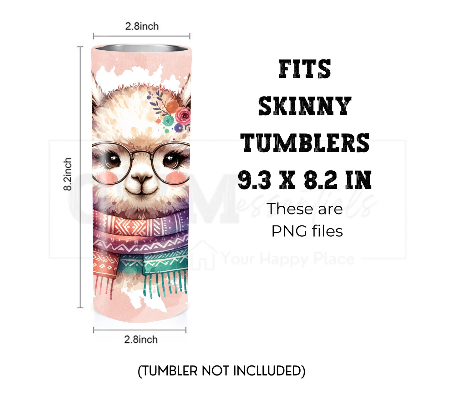 Alpaca 20 oz Skinny Tumbler Sublimation Design - PNG Instant  - DIGITAL DOWNLOAD