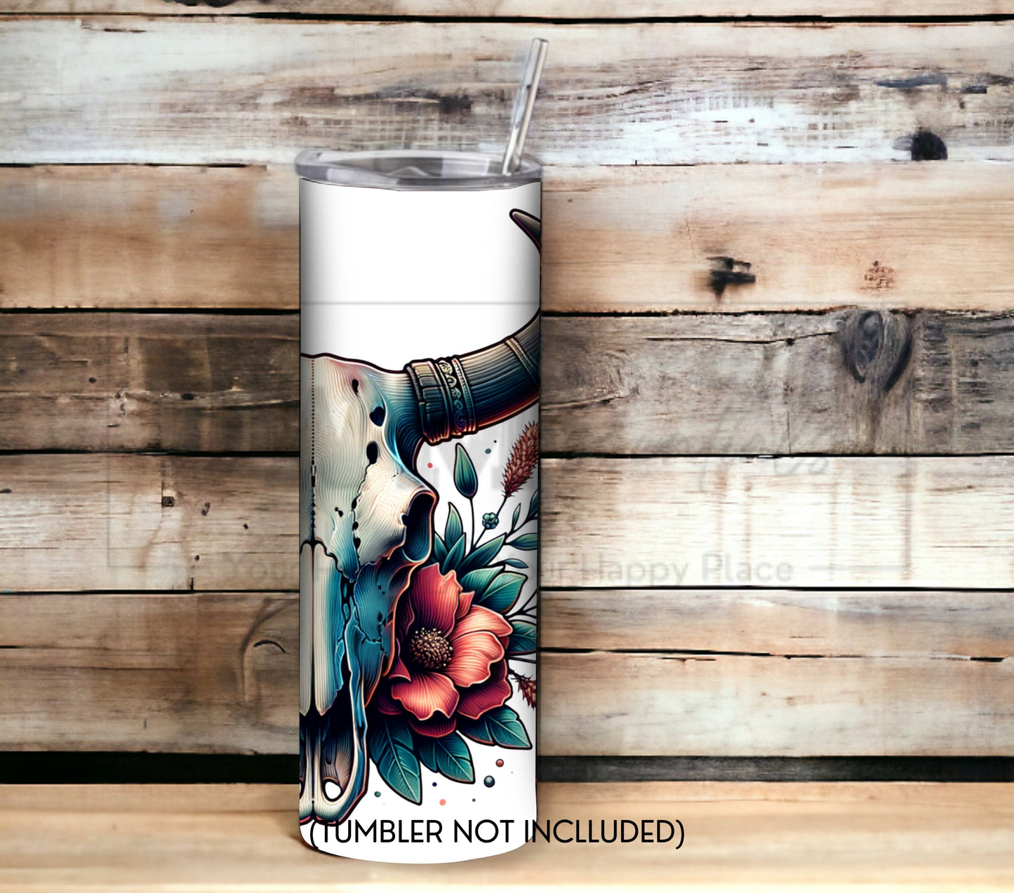 Boho Cow Skull 20 oz Skinny Tumbler Sublimation Design - PNG Instant  - DIGITAL DOWNLOAD