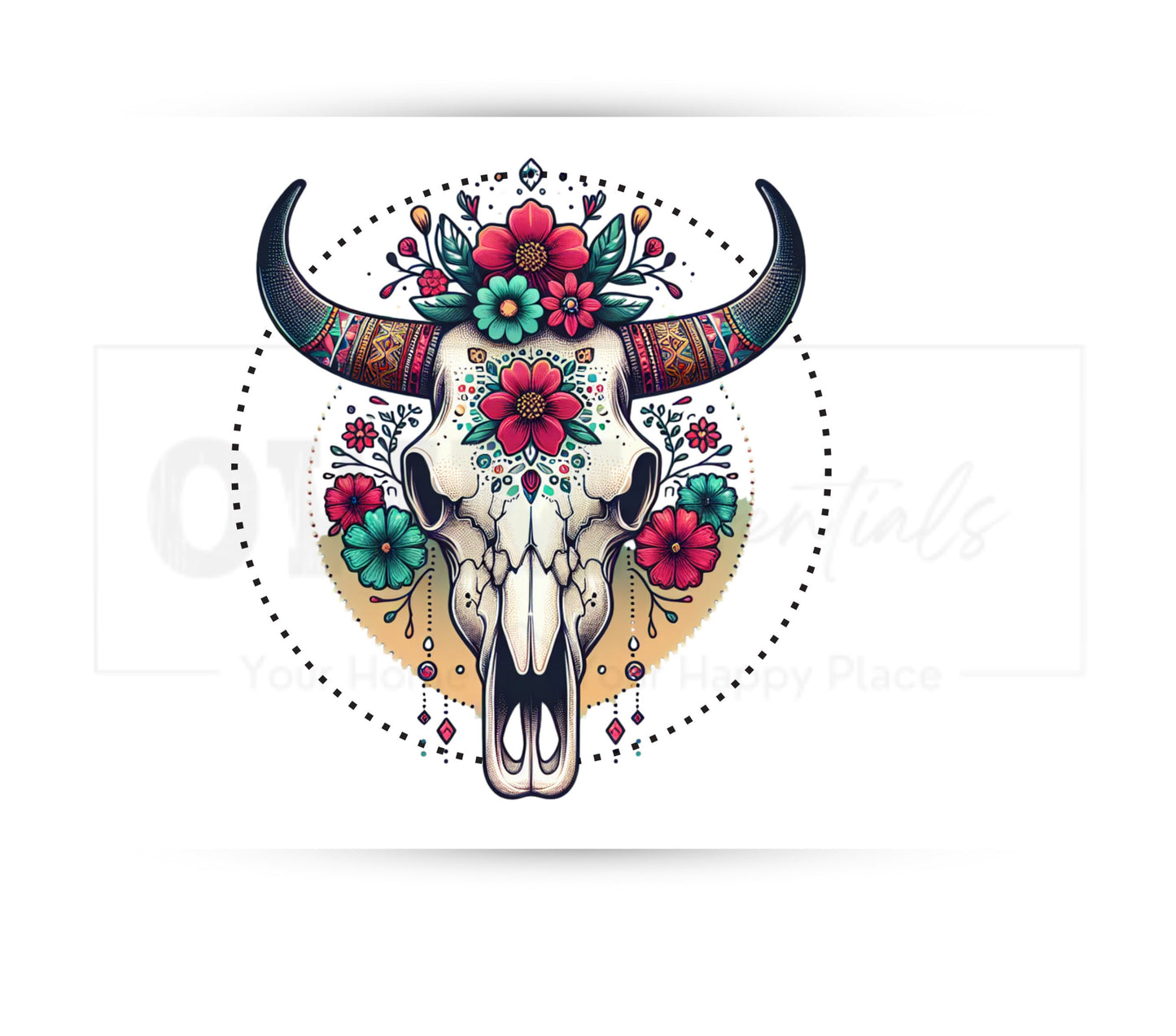 Boho Cow Skull 20 oz Skinny Tumbler Sublimation Design - PNG Instant  - DIGITAL DOWNLOAD