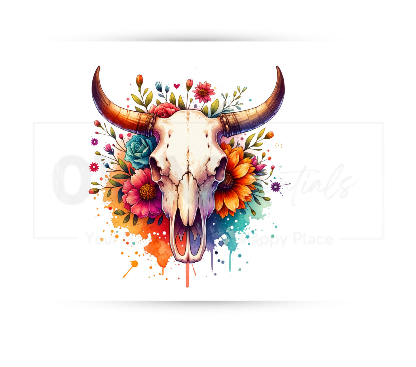 Boho Cow Skull 20 oz Skinny Tumbler Sublimation Design - PNG Instant  - DIGITAL DOWNLOAD