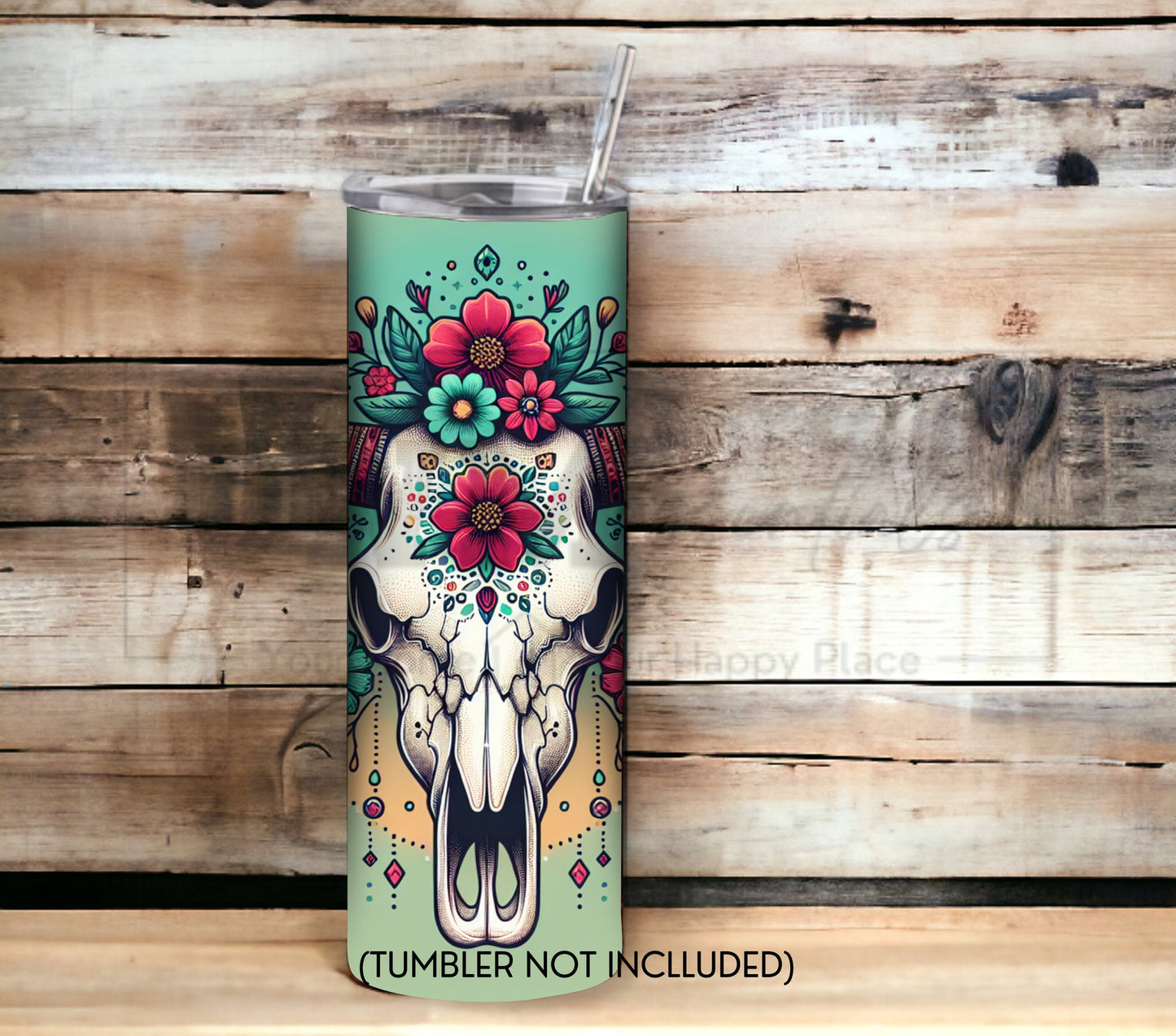 Boho Cow Skull 20 oz Skinny Tumbler Sublimation Design - PNG Instant  - DIGITAL DOWNLOAD