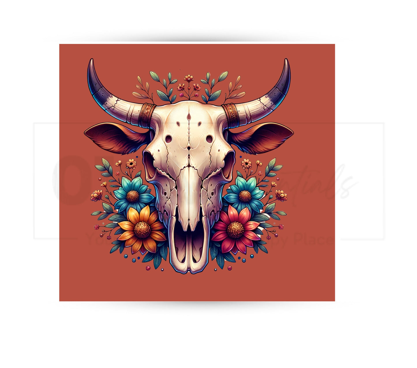 Boho Cow Skull 20 oz Skinny Tumbler Sublimation Design - PNG Instant  - DIGITAL DOWNLOAD