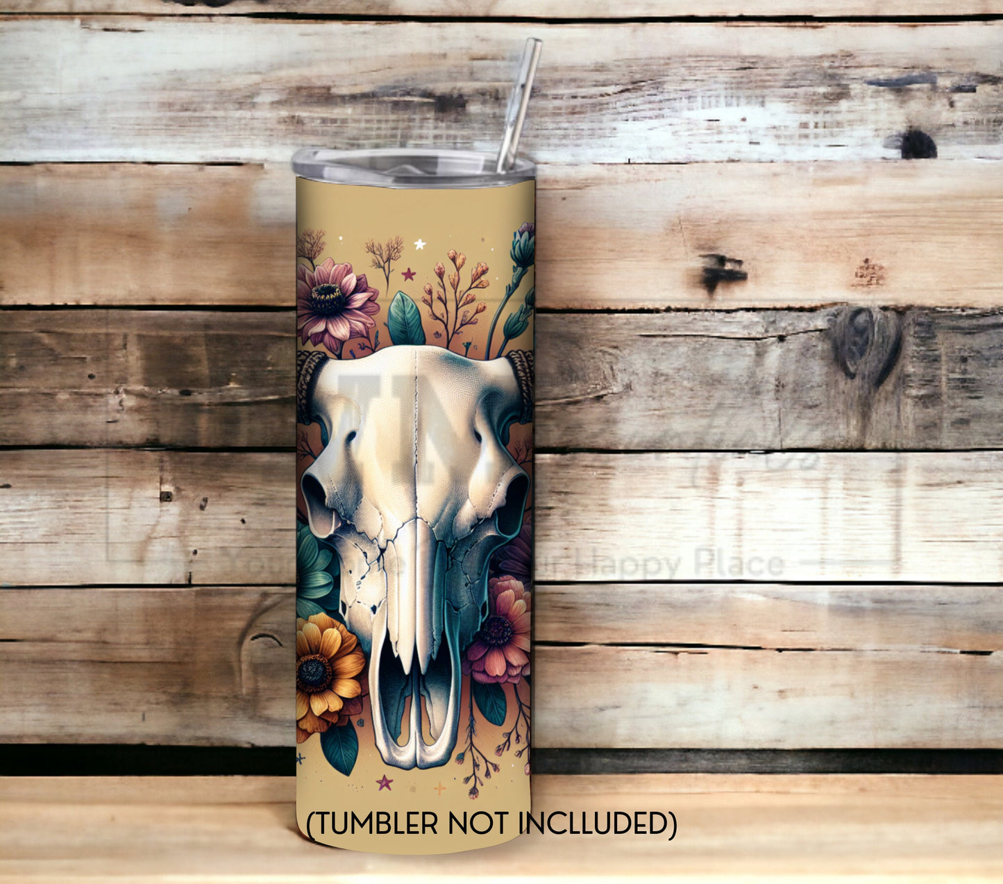 Boho Cow Skull 20 oz Skinny Tumbler Sublimation Design - PNG Instant  - DIGITAL DOWNLOAD
