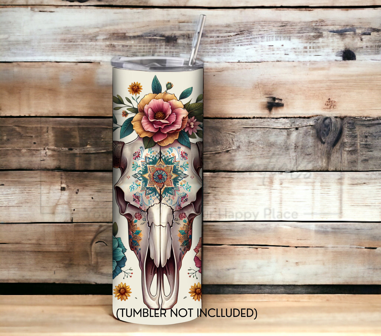 Boho Cow Skull 20 oz Skinny Tumbler Sublimation Design - PNG Instant  - DIGITAL DOWNLOAD