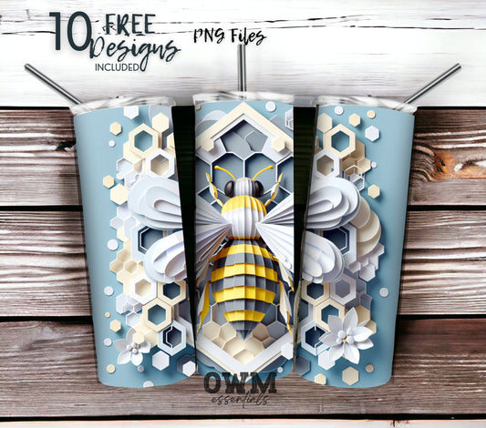 3D paper art style bee tumbler design for sublimation, tumbler sublimation, bumble bee