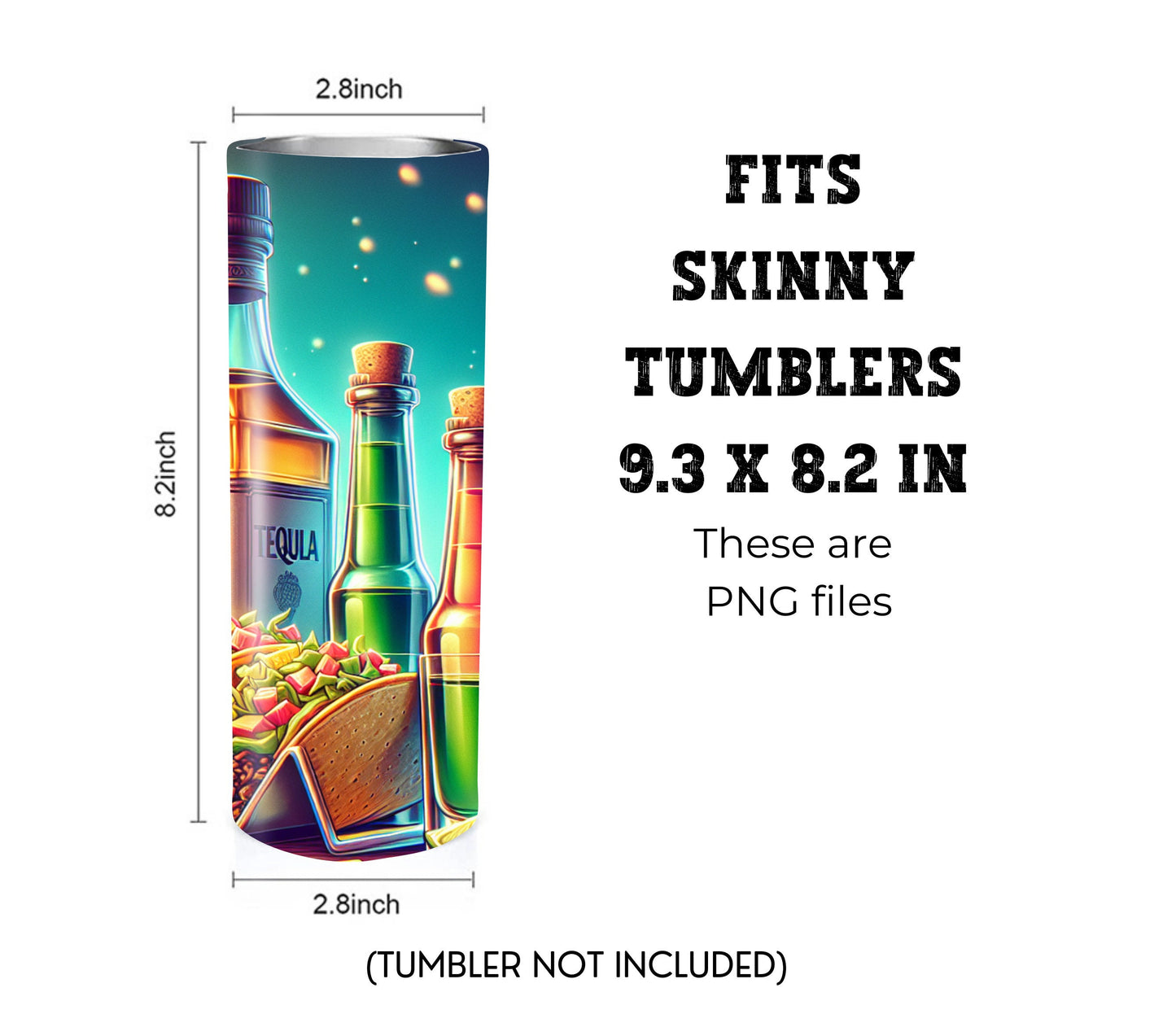 Tacos and Tequila Cinco De Mayo 20 oz Skinny Tumbler Sublimation Design - PNG Instant  - DIGITAL DOWNLOAD