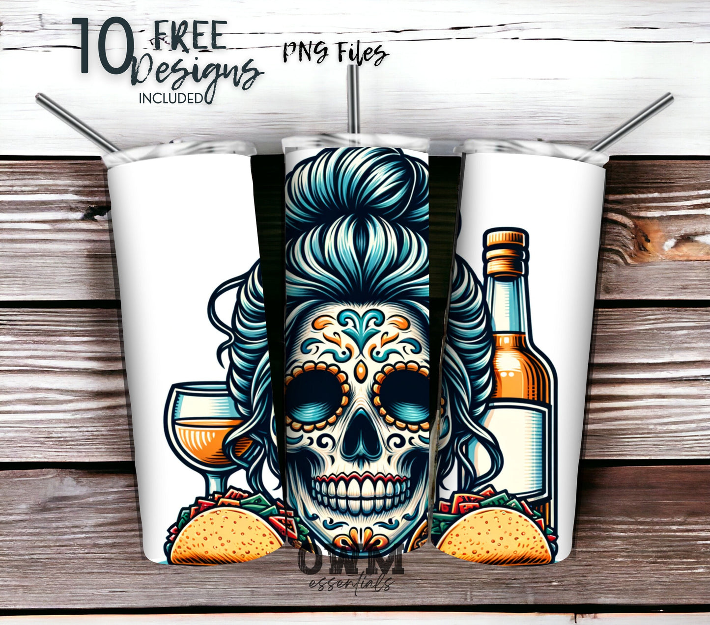 Tacos and Tequila Cinco De Mayo 20 oz Skinny Tumbler Sublimation Design - PNG Instant  - DIGITAL DOWNLOAD