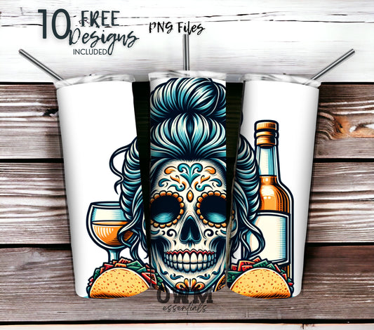 Tacos and Tequila Cinco De Mayo 20 oz Skinny Tumbler Sublimation Design - PNG Instant  - DIGITAL DOWNLOAD