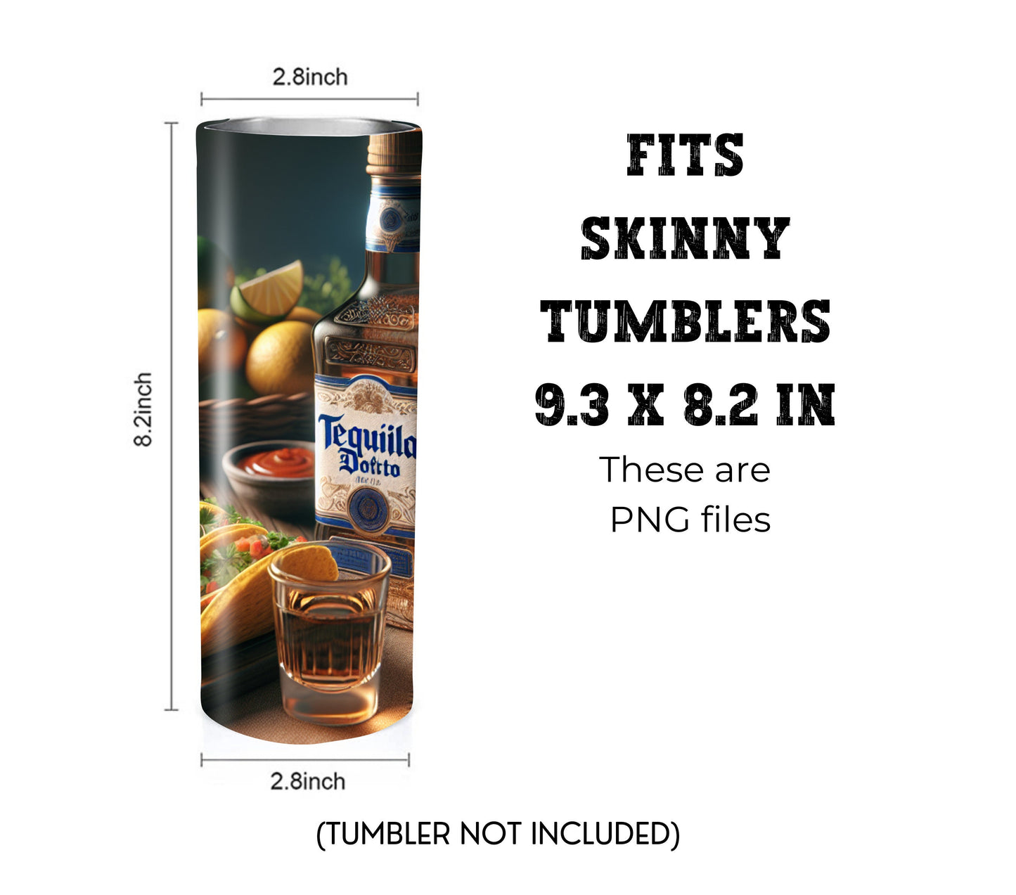 Tacos and Tequila Cinco De Mayo 20 oz Skinny Tumbler Sublimation Design - PNG Instant  - DIGITAL DOWNLOAD