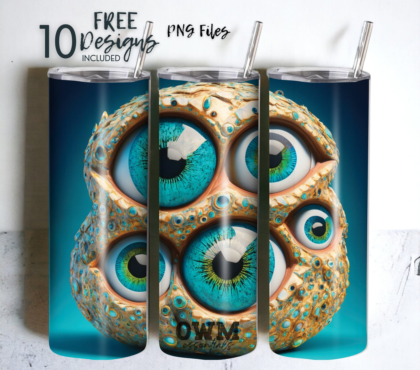 Cyber Sci-Fi Eyeballs 20 oz Skinny Tumbler Sublimation Design - PNG Instant  - DIGITAL DOWNLOAD