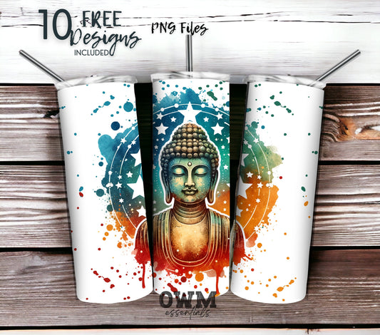 Colorful Buddha 20 oz Skinny Tumbler Sublimation Design - PNG Instant  - DIGITAL DOWNLOAD
