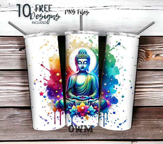 Colorful Buddha 20 oz Skinny Tumbler Sublimation Design - PNG Instant  - DIGITAL DOWNLOAD