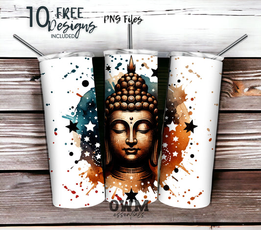 Colorful Buddha 20 oz Skinny Tumbler Sublimation Design - PNG Instant  - DIGITAL DOWNLOAD