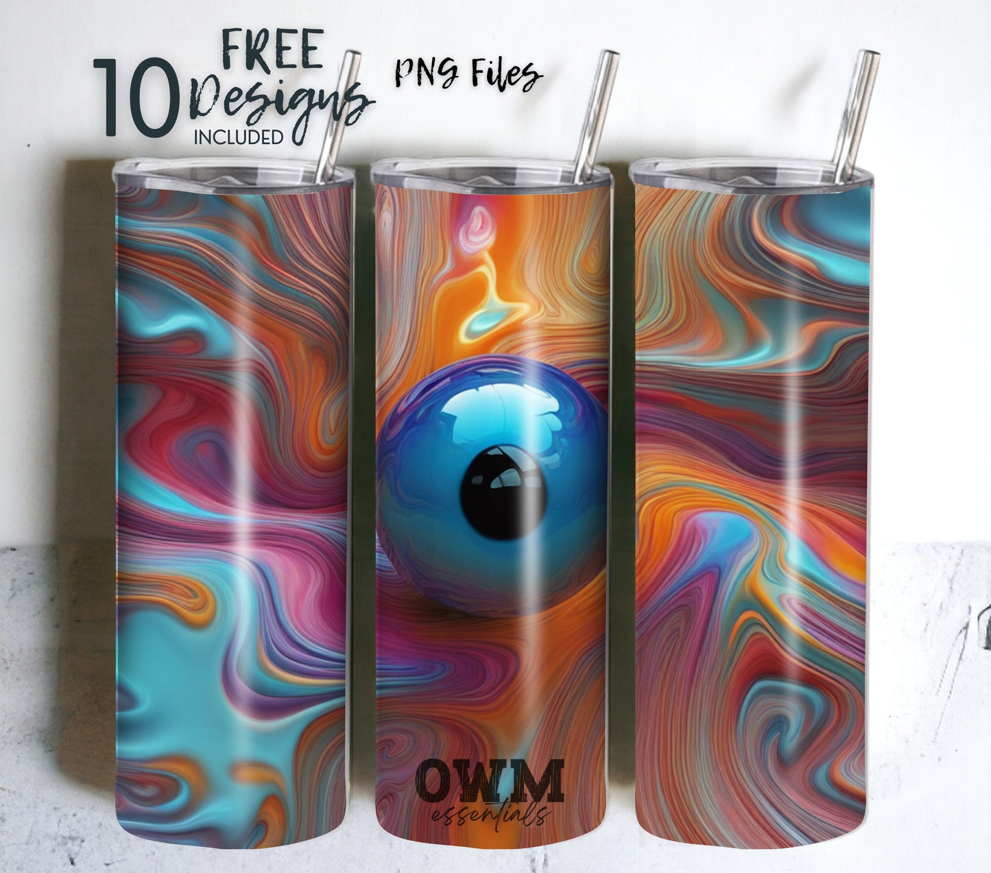 Swirling Sci-Fi Eye 20 oz Skinny Tumbler Sublimation Design - PNG Instant  - DIGITAL DOWNLOAD
