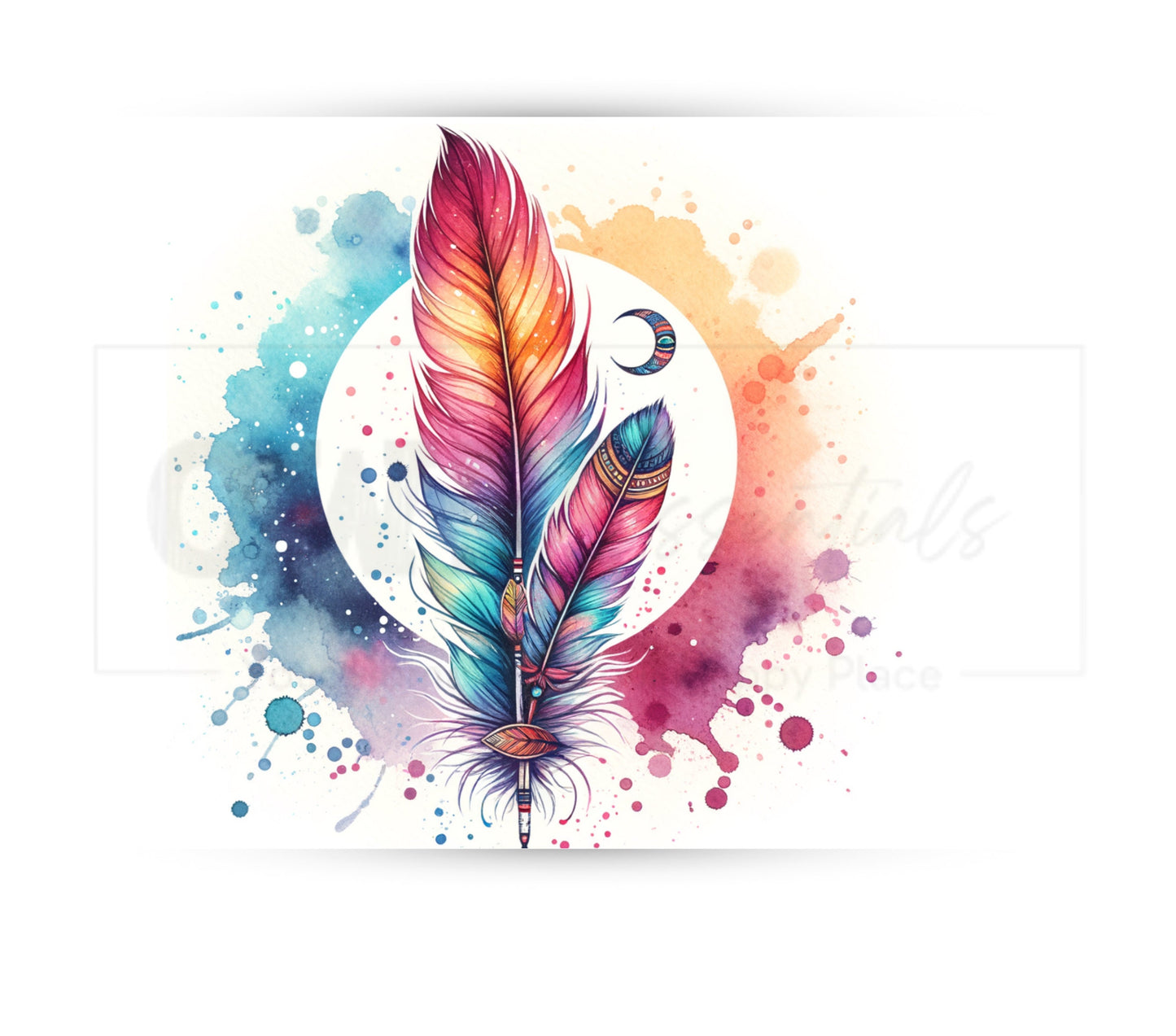 Boho Feathers & Moon 20 oz Skinny Tumbler Sublimation Design - PNG Instant  - DIGITAL DOWNLOAD