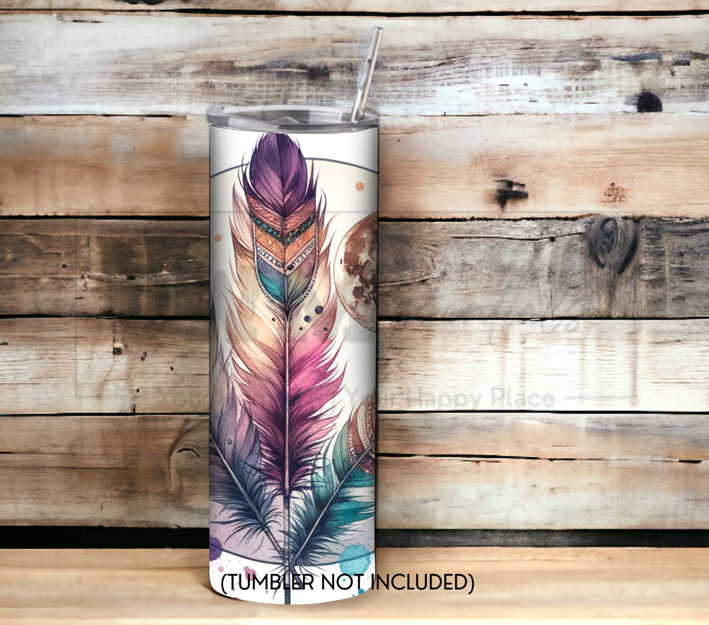 Boho Feathers & Moon 20 oz Skinny Tumbler Sublimation Design - PNG Instant  - DIGITAL DOWNLOAD