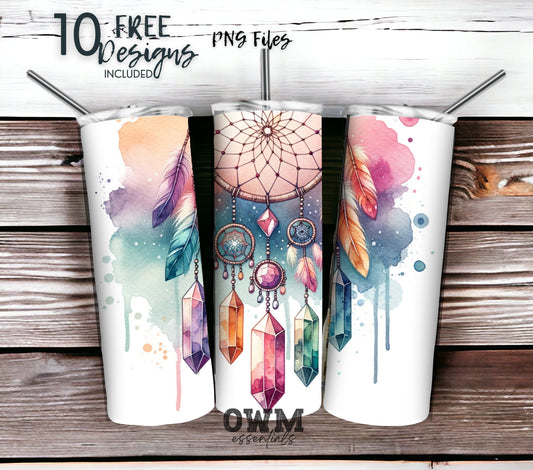 Boho Dreamcatcher 20 oz Skinny Tumbler Sublimation Design - PNG Instant  - DIGITAL DOWNLOAD