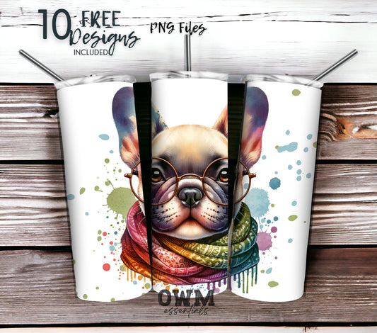 French BullDog 20 oz Skinny Tumbler Sublimation Design - PNG Instant  - DIGITAL DOWNLOAD