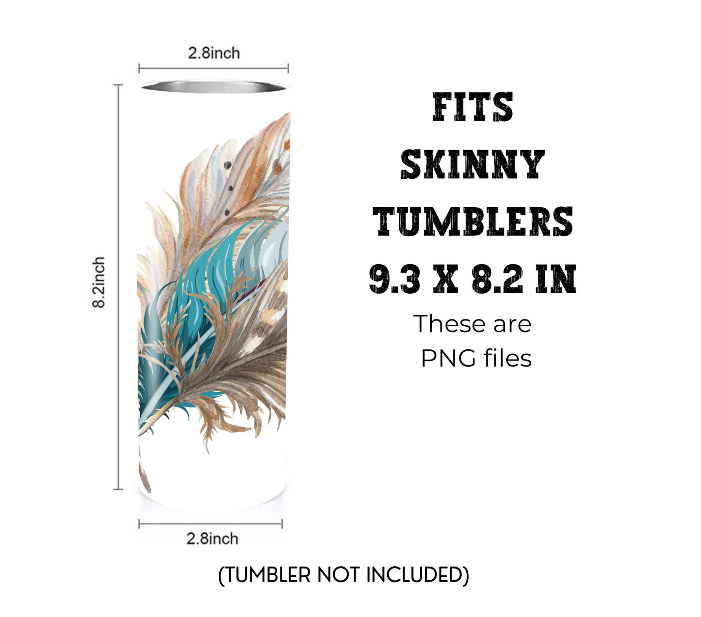 Boho Feathers 20 oz Skinny Tumbler Sublimation Design - PNG Instant  - DIGITAL DOWNLOAD