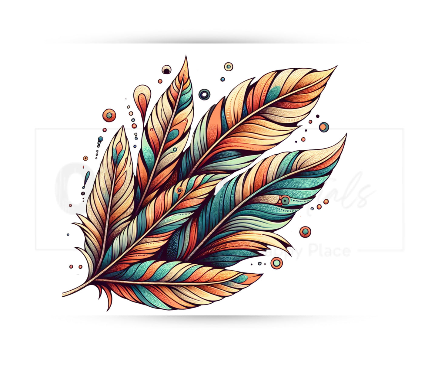 Boho Feathers 20 oz Skinny Tumbler Sublimation Design - PNG Instant  - DIGITAL DOWNLOAD